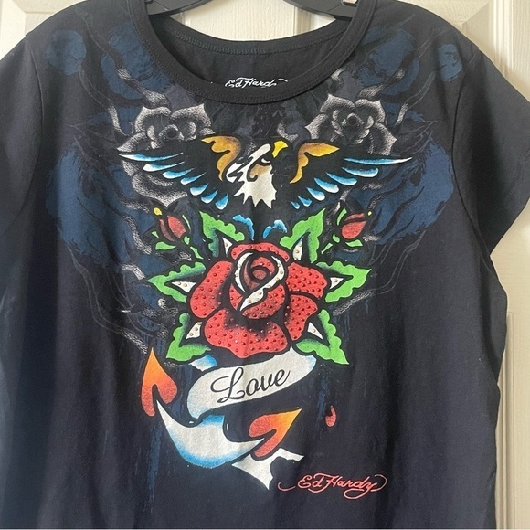 Ed Hardy Vintage Y2K Black Tee Shirt Short Sleeve Grunge Punk Roses Size XL - Picture 5 of 8